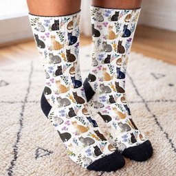 Cat Crew Socks Charming Floral Cats