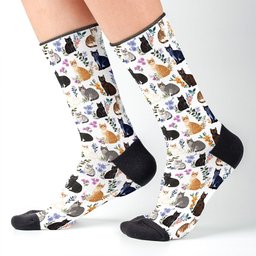 Cat Crew Socks Charming Floral Cats