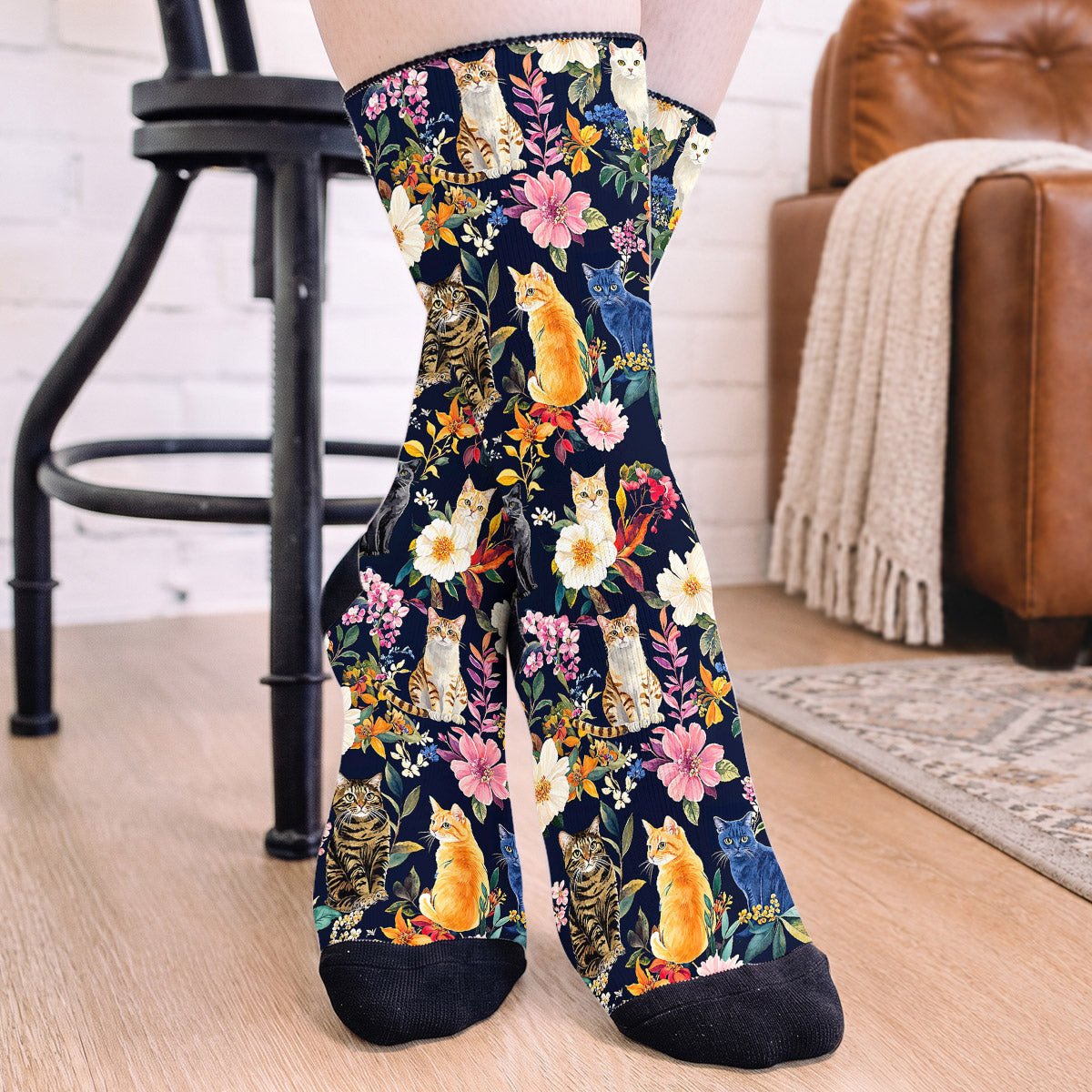 Cat Crew Socks Moonlit Garden Whiskers