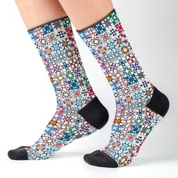 Sewing Lover Crew Socks Traditional Quilt Blocks