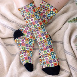 Sewing Lover Crew Socks Colorful Star Quilt Blocks