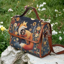 Fox Satchel Handbag Faux-Embroidered Fox Floral
