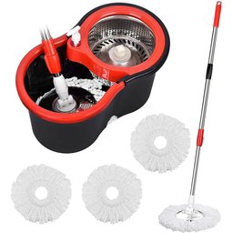 Spin Mop and Bucket Set with Adjustable Stainless Steel Handle"