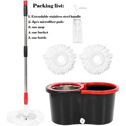 "360 Spin Mop Bucket Set Packing List – Handle, Microfiber Pads, Mop, Bucket, Spray Bottle"