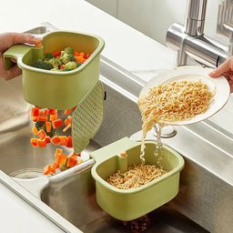 Stackable sink drain baskets for filtering food waste and vegetables