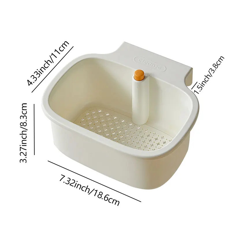 Suspended sink drain basket with dimensions for kitchen vegetable and fruit strainer
