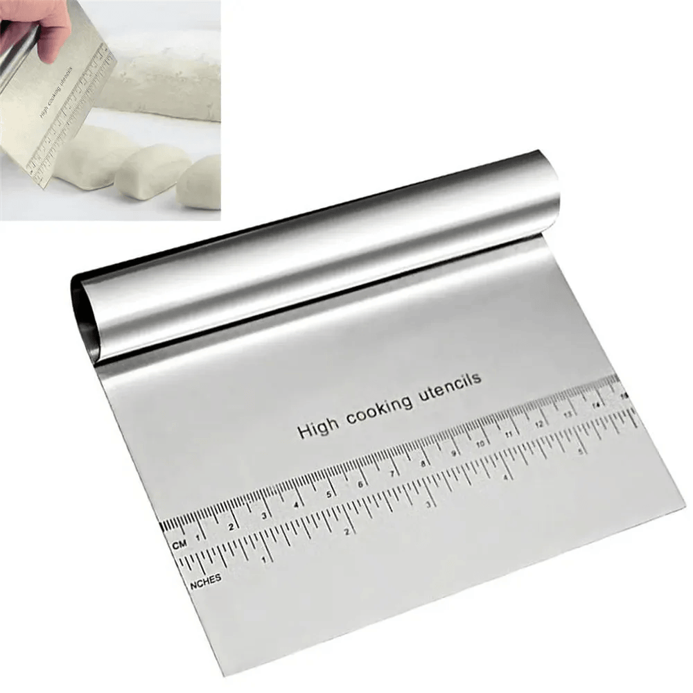 Rolled up stainless steel non-slip chopping board with measurement markings