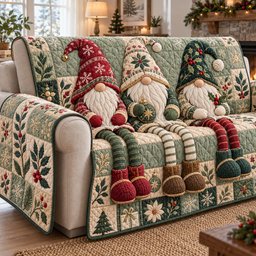 Christmas Gnomes Cheering Quilted Sofa Cover House Holiday Decor Items Husband Gifts