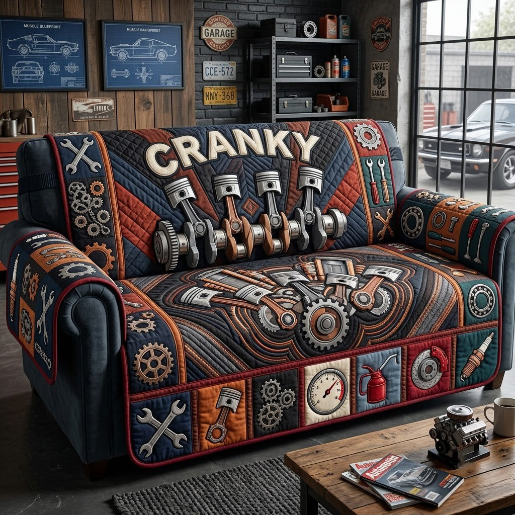 Cranky Mechanic Quilted Sofa Cover Xmas Decorative Couch Cover Gift For Christmas