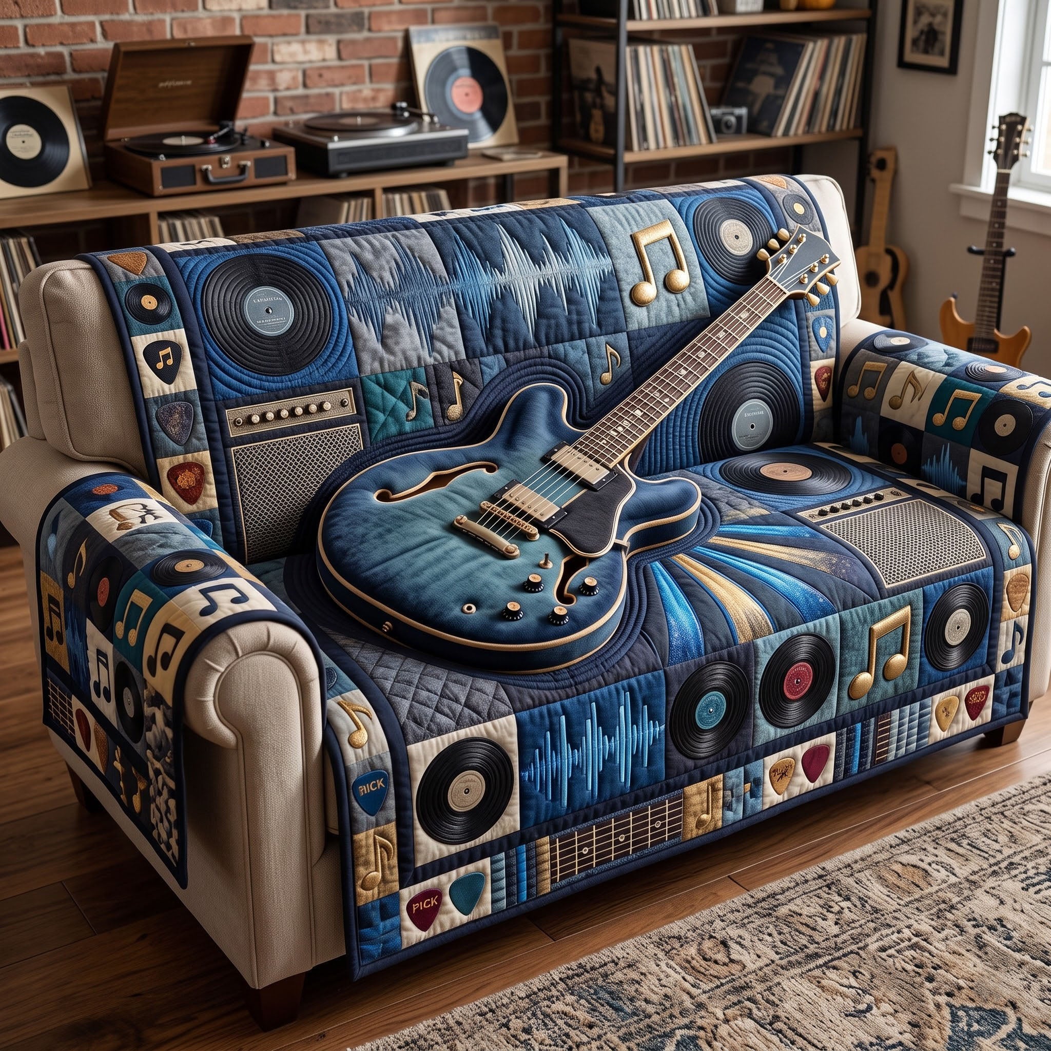 Guitar Lover Quilted Sofa Cover Merry Christmas Home Decor Christmas Presents