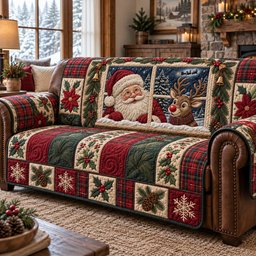 Jolly Christmas Window Quilted Sofa Cover Holiday Furniture Protector Dad Gifts