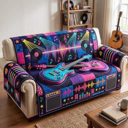 Guitar Lover Quilted Sofa Cover Merry Christmas Home Decor Christmas Music Lover Gift
