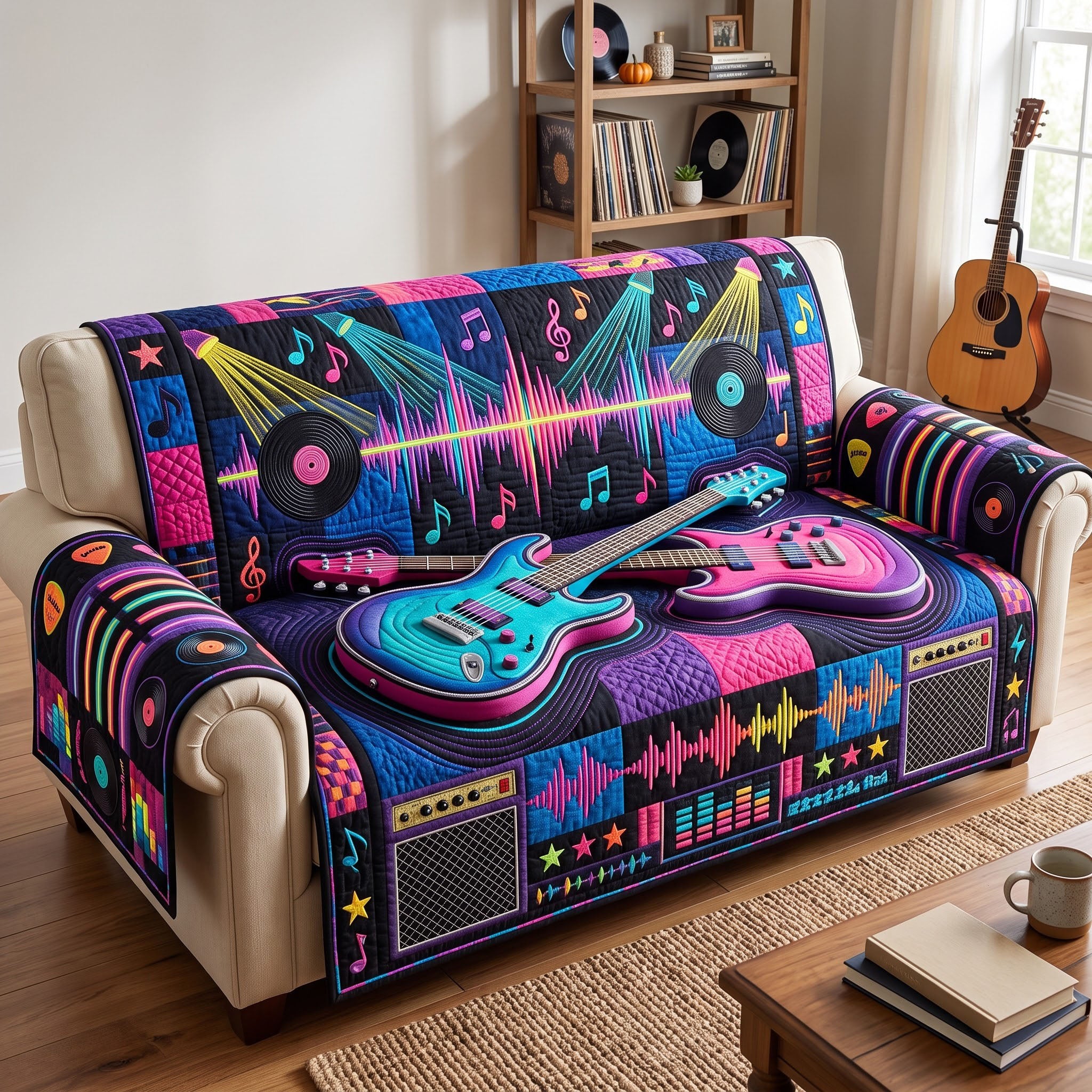 Guitar Lover Quilted Sofa Cover Merry Christmas Home Decor Christmas Music Lover Gift