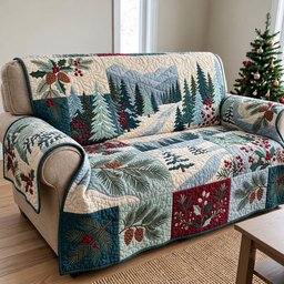 Frosted Mint Pine Forest Quilted Sofa Cover Holiday Living Room Decor Xmas Gifts