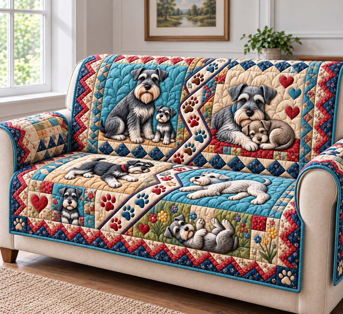 Autumn Schnauzer Cuddle Quilted Sofa Cover Couch Covers Holiday Gifts For Dog Lovers