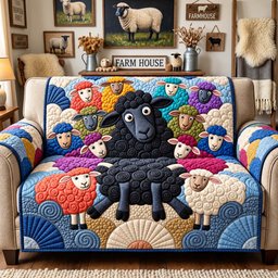 Black Sheep Family Quilted Sofa Cover Xmas Home Decor Christmas Sheep Lovers Gifts