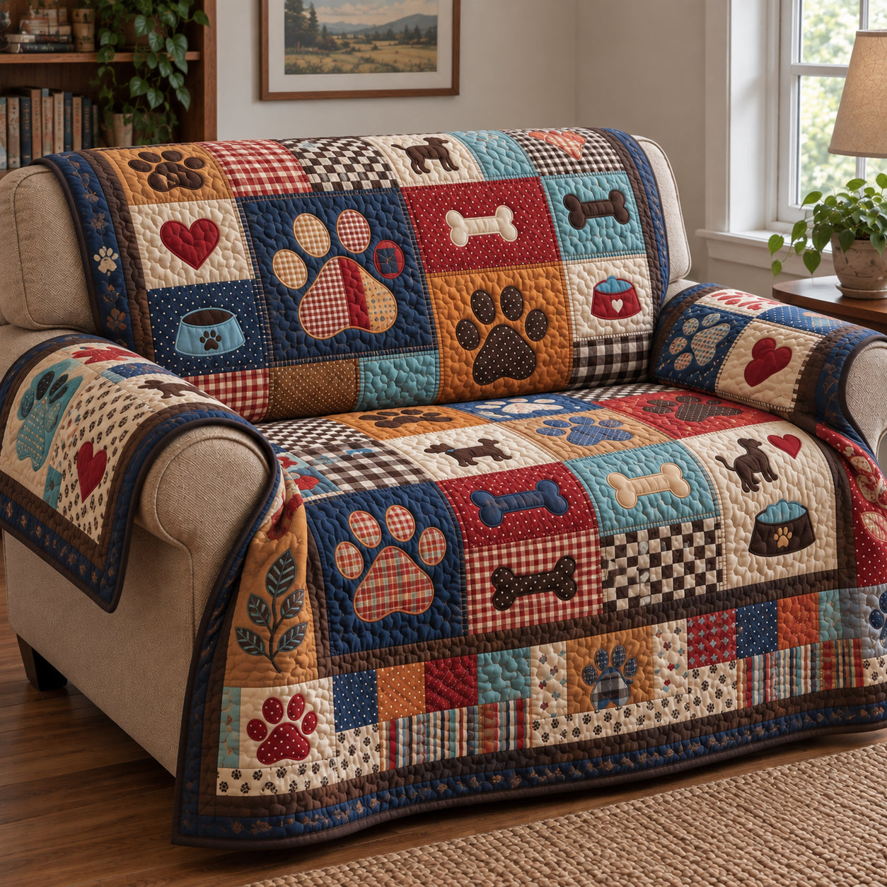 Color Pop Paw Quilted Sofa Cover House Holiday Decor Items Secret Santa Gifts