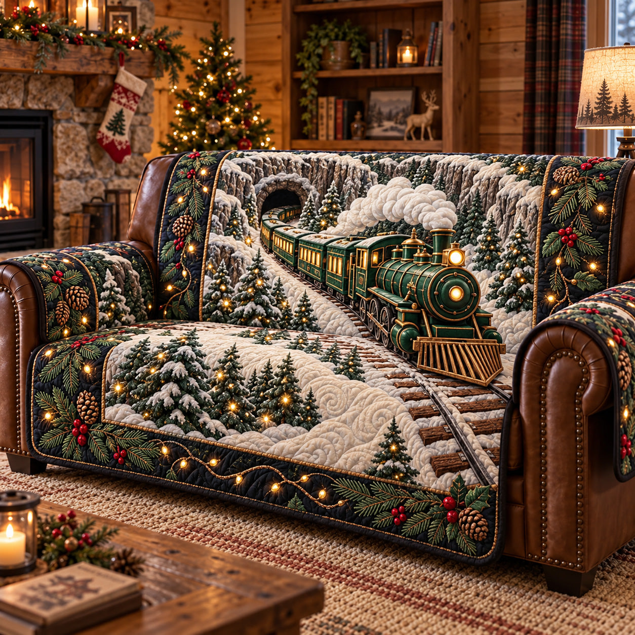 Holiday Express Quilted Sofa Cover Holiday Couch Protector Best Christmas Gift Ideas_