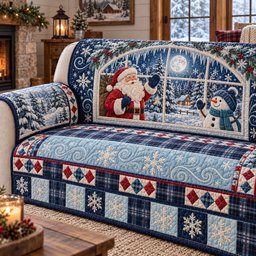 Jolly Christmas Window Quilted Sofa Cover Cozy Holiday Living Room Decor Xmas Gifts