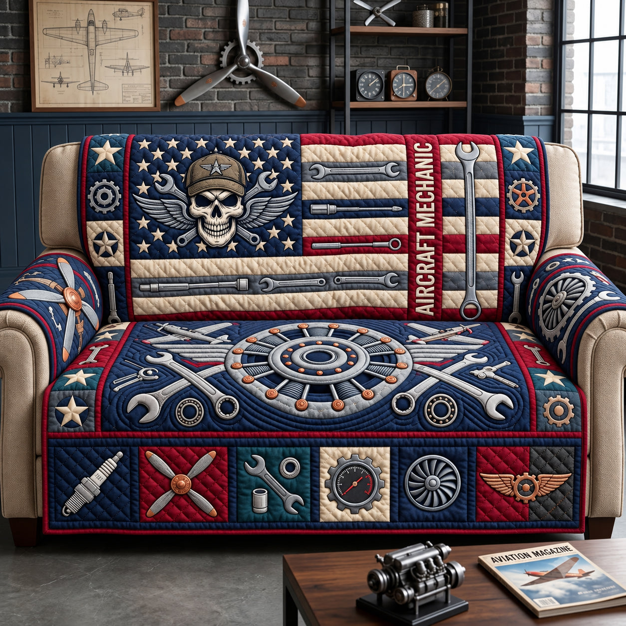 Aircraft Mechanic Quilted Sofa Cover Living Room Sofa Decor Gift For Homeowners