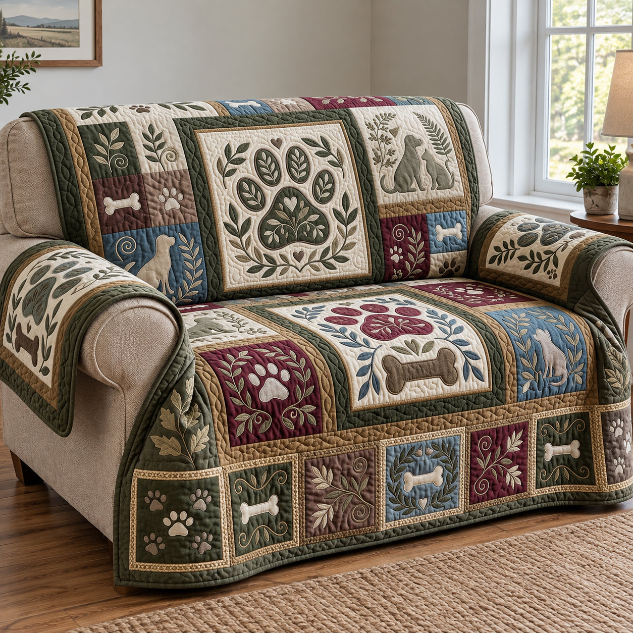 Earthy Paw Quilted Sofa Cover Sofa Throw Cover Christmas Gifts For Wife