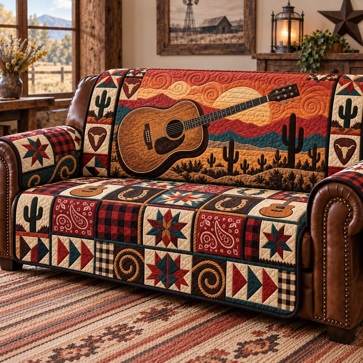 Guitar Lover Quilted Sofa Cover Living Room Sofa Xmas Decor Music Lovers Gifts