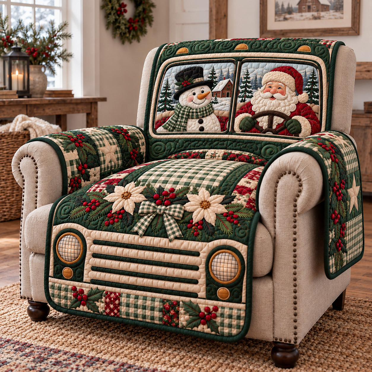 Jolly Santa Ride Quilted Sofa Cover Christmas Home Accessories Christmas Presents