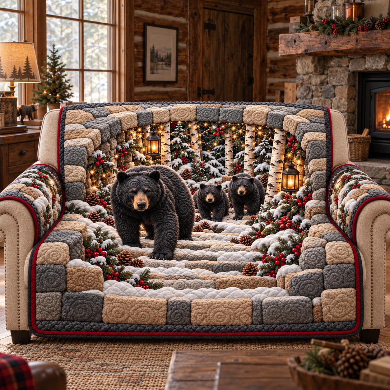 Birchwood Bear Haven Quilted Sofa Cover Xmas Home Decor Christmas Gifts For Wife