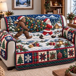Bigfoot Santa Claus Wonders Quilted Sofa Cover Xmas Home Decor Holiday Gifts