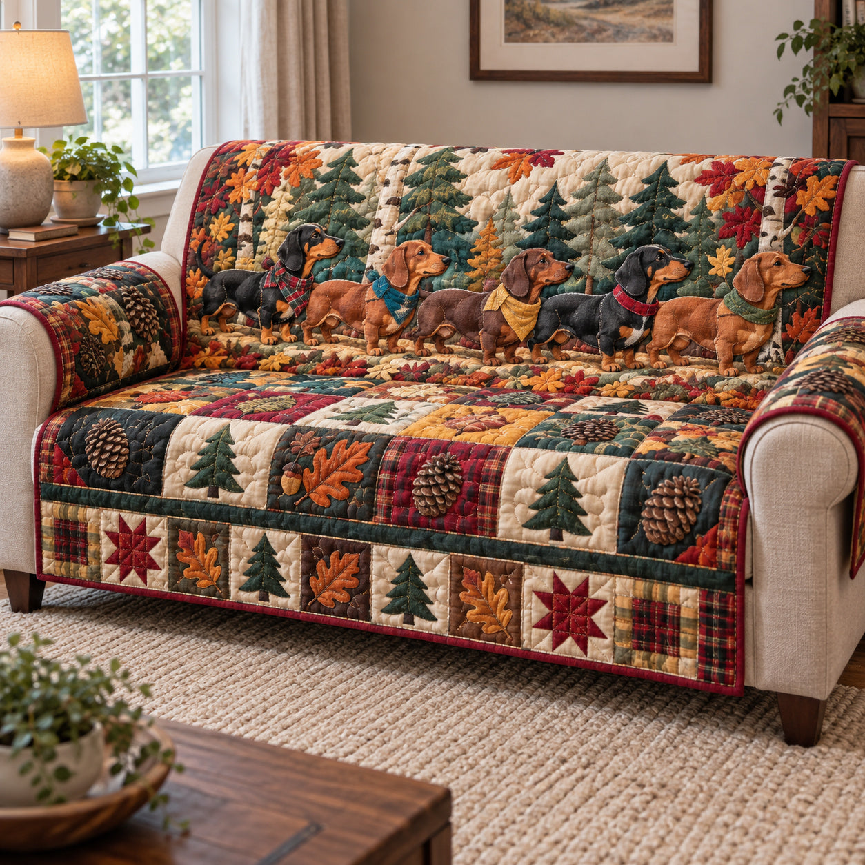 Dachshund Delight Quilted Sofa Cover Holiday Couch Covers Gift For Dachshund Lovers