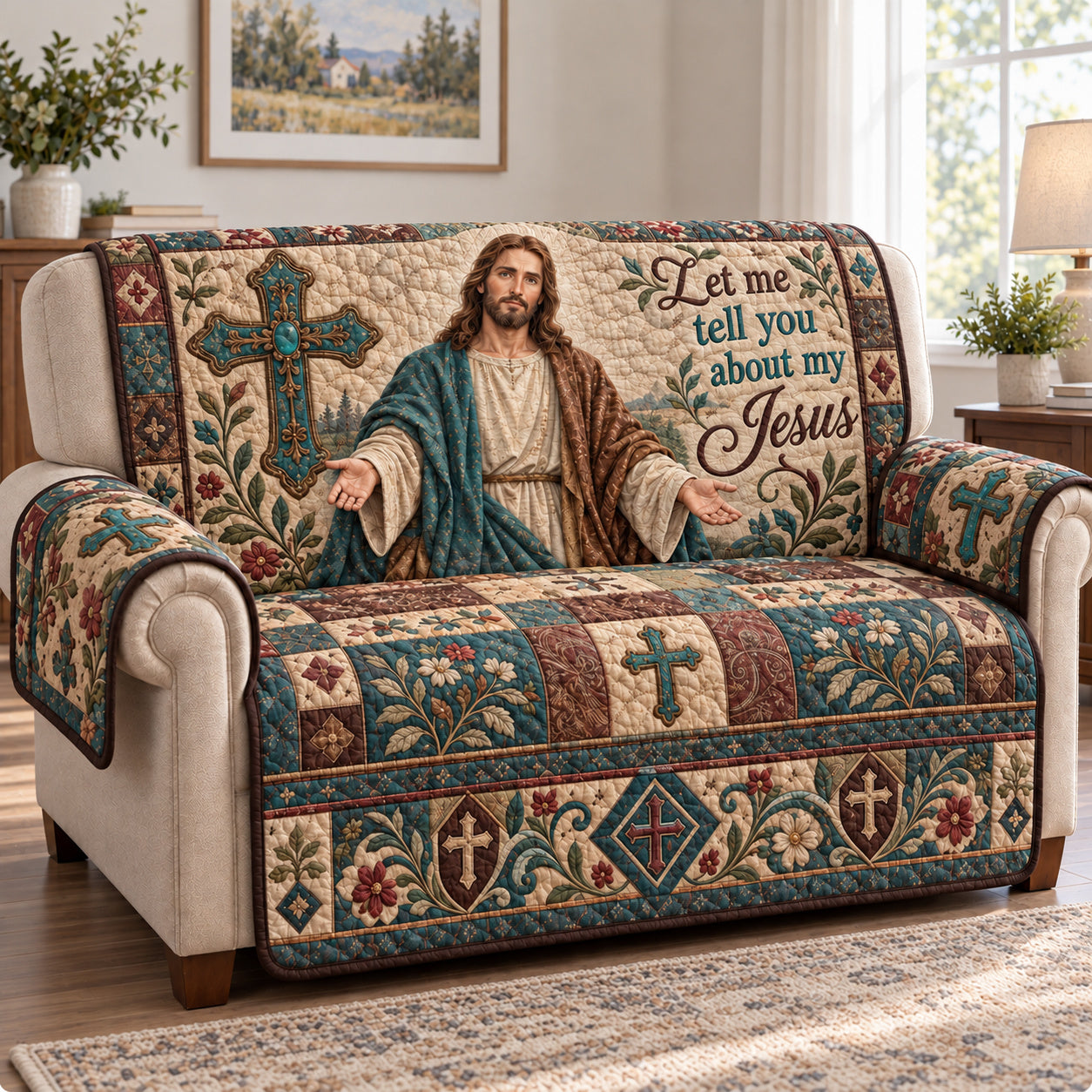 God Eternal Love Quilted Sofa Cover Holiday Living Room Decor Christian Gift For Dad