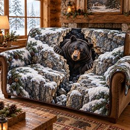 Winter Bear Quilted Sofa Cover Holiday Home Decor Christmas Gifts For Bear Lovers