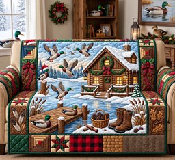 Winter Duck Lodge Quilted Sofa Cover Quilted Sofa Cover For Holidays Xmas Gifts
