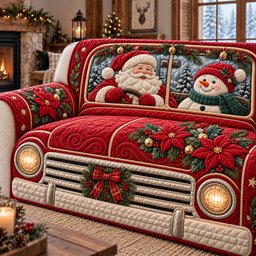 Jolly Santa Ride Quilted Sofa Cover Festive Christmas Couch Cover Mom Gifts