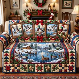 Winter Mallard Gallery Quilted Sofa Cover Cozy Holiday Living Room Decor Him Gifts