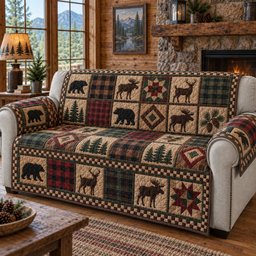Rustic Woodland Sanctuary Quilted Sofa Cover Seasonal Couch Cover Him Gifts