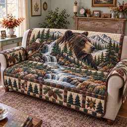 Rustic Woodland Evergreen Quilted Sofa Cover Festive Sofa Cover Christmas Gifts