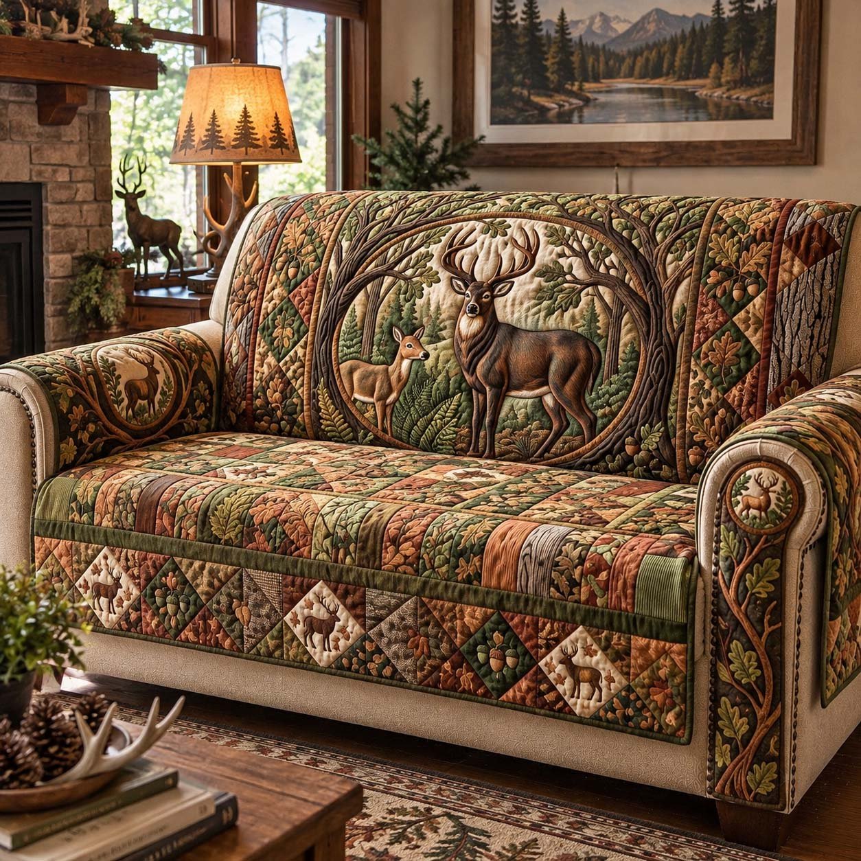 Woodland Buck Legacy Quilted Sofa Cover Christmas Home Decor Xmas Gifts For Dad