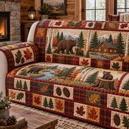 Rustic Forest Patchwork Quilted Sofa Cover Xmas Sofa Protector Best Christmas Gifts