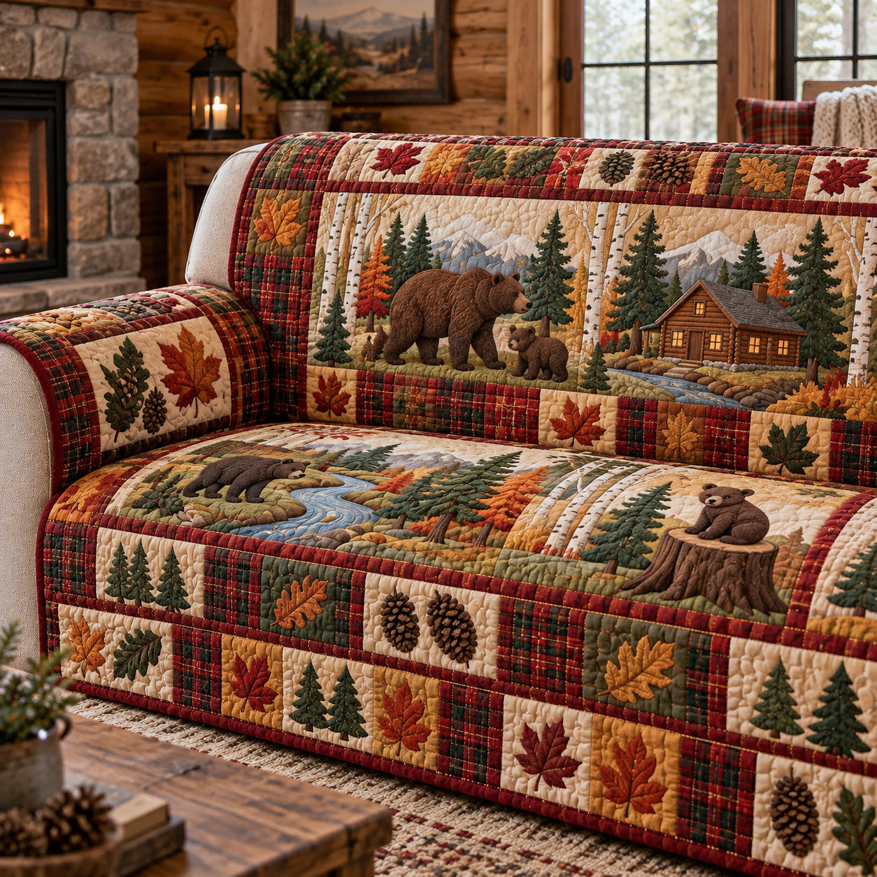 Rustic Forest Patchwork Quilted Sofa Cover Xmas Sofa Protector Best Christmas Gifts