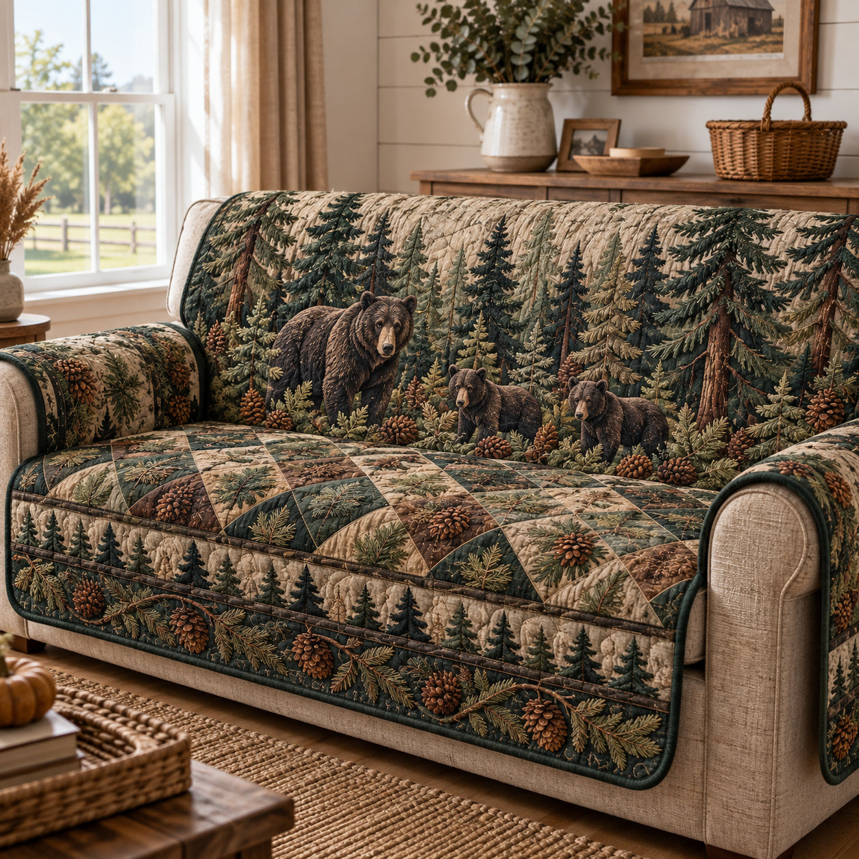 Rustic Forest Folklore Quilted Sofa Cover Couch Covers Christmas Gift For Homeowners_