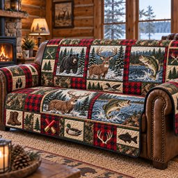 Rustic Forest Patchwork Quilted Sofa Cover Seasonal Couch Cover Christmas Presents