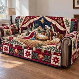Nativity Heavenly Star Quilted Sofa Cover Holiday Furniture Protector Mom Gifts