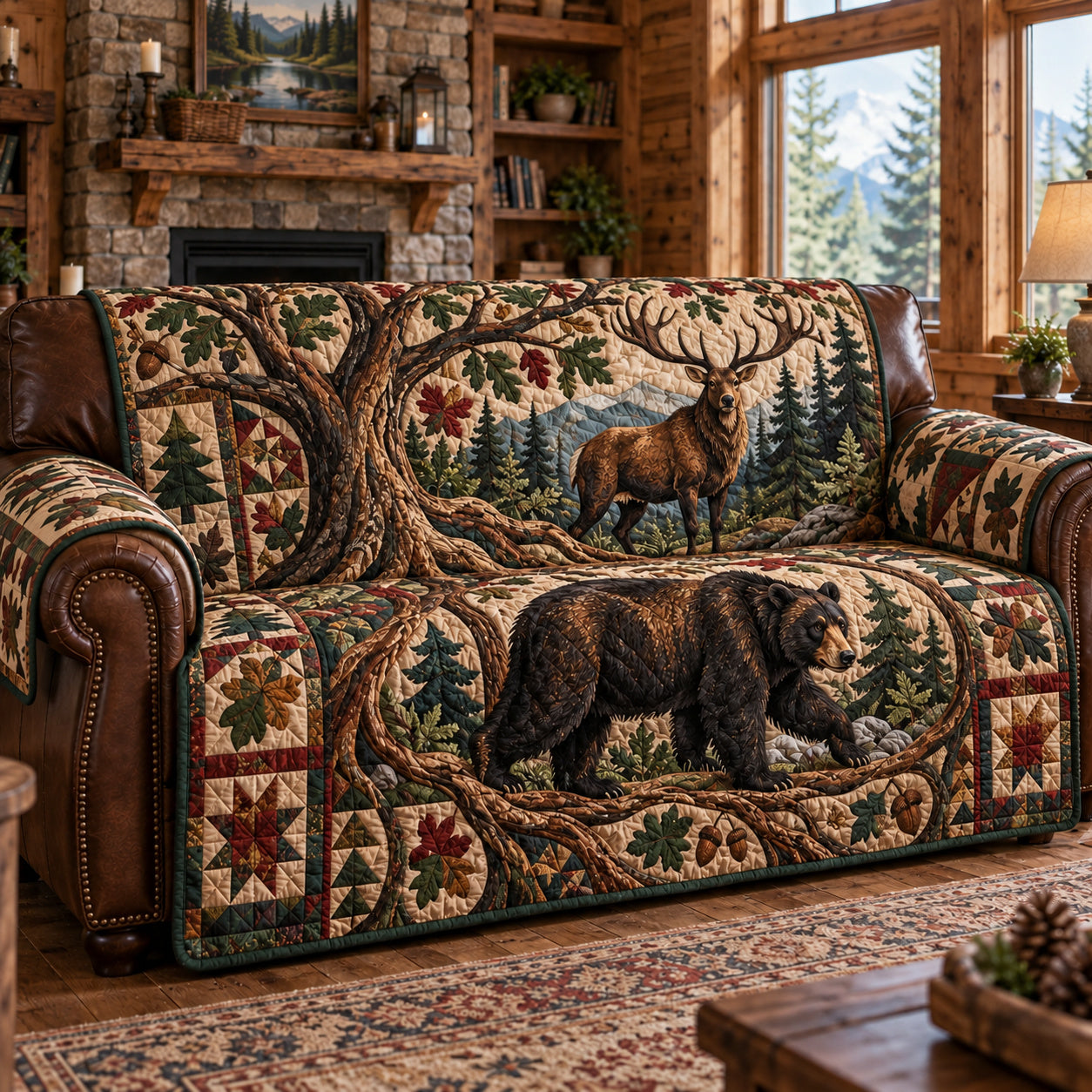 Rustic Woodland Memories Quilted Sofa Cover Winter Sofa Cover Xmas Gifts For Men