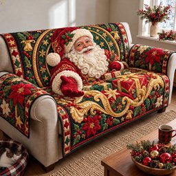 Santa Christmas Gifts Quilted Sofa Cover Christmas Quilted Couch Protector Xmas Gift