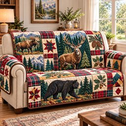 Rustic Woodland Dreams Quilted Sofa Cover Quilted Sofa Cover Holiday Decor Xmas Gifts