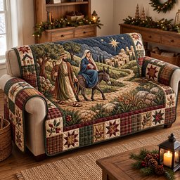 Nativity Scene Quilted Sofa Cover Xmas Couch Cover Holiday Gift For Homeowners