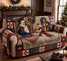 Nativity Scene Quilted Sofa Cover Christmas Living Room Decor Gifts For Christians