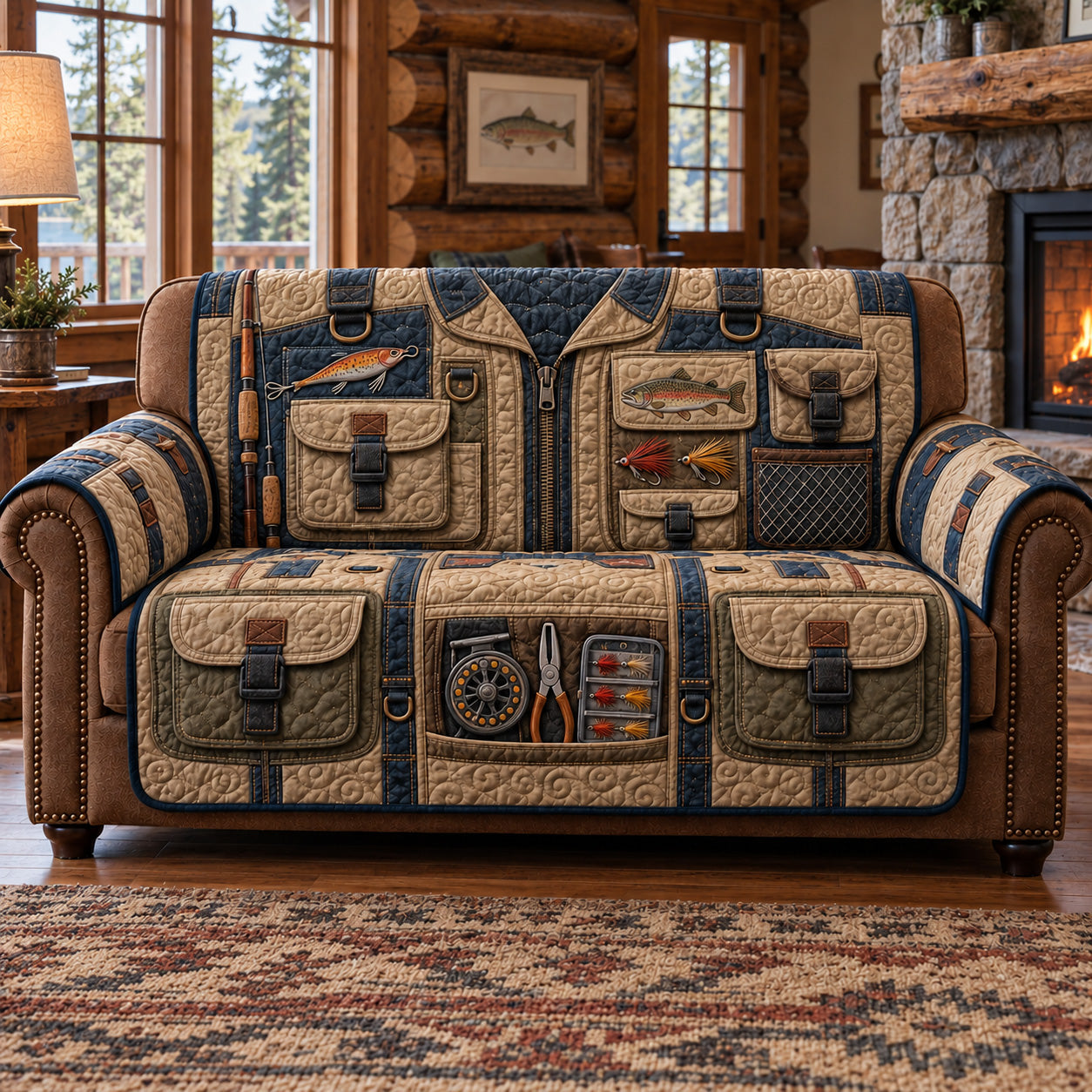 Tactical Angler Vest Quilted Sofa Cover Xmas Couch Decoration Gift For Homeowners
