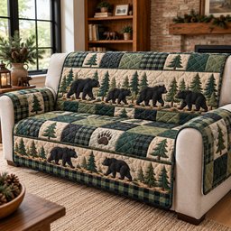 Rustic Woodland Seasons Quilted Sofa Cover Holiday Furniture Protector Xmas Gifts